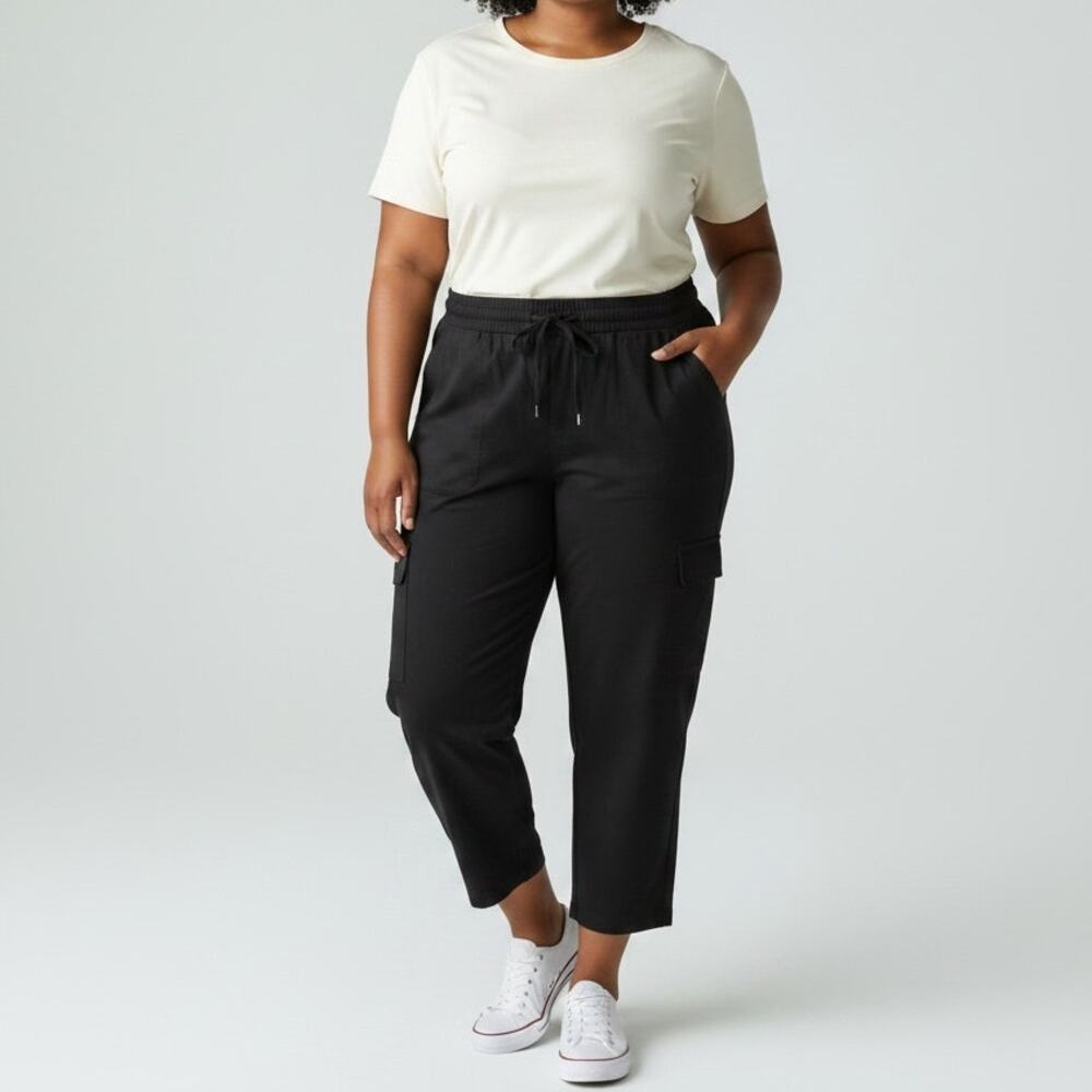 J. Jill The Art And Craft Of Cargo Pants NWT Women's Sz 18 Black Drawstring Y2K